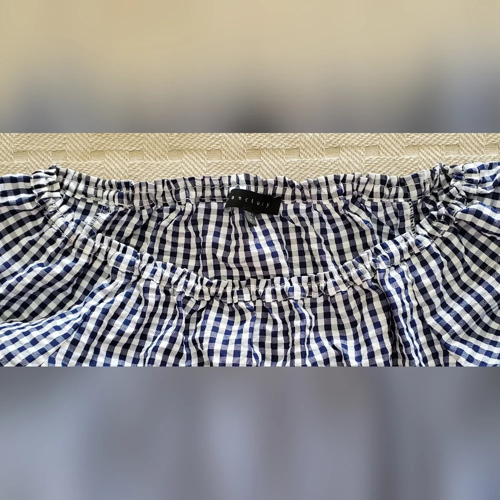 Sanctuary Claire Gingham Tie Front Top - Blue White Cottagecore Boho NWOT - Picture 10 of 11